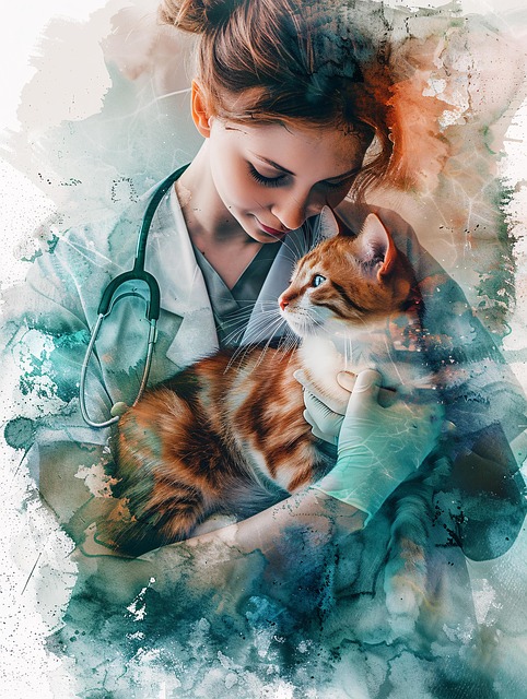 Veterinária cuidando de gato