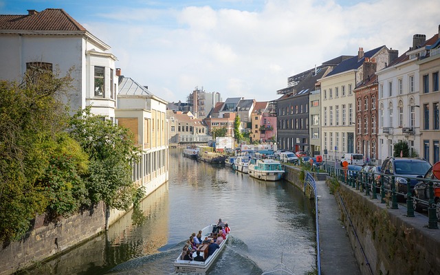 Ghent, Belgium - medieval architecture along canal