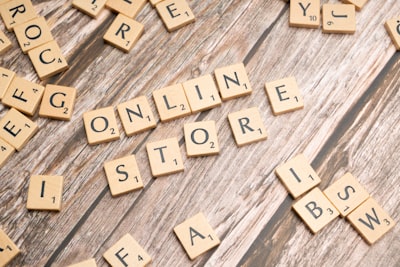Online store text blocks representing e-commerce marketplace and startup platform design