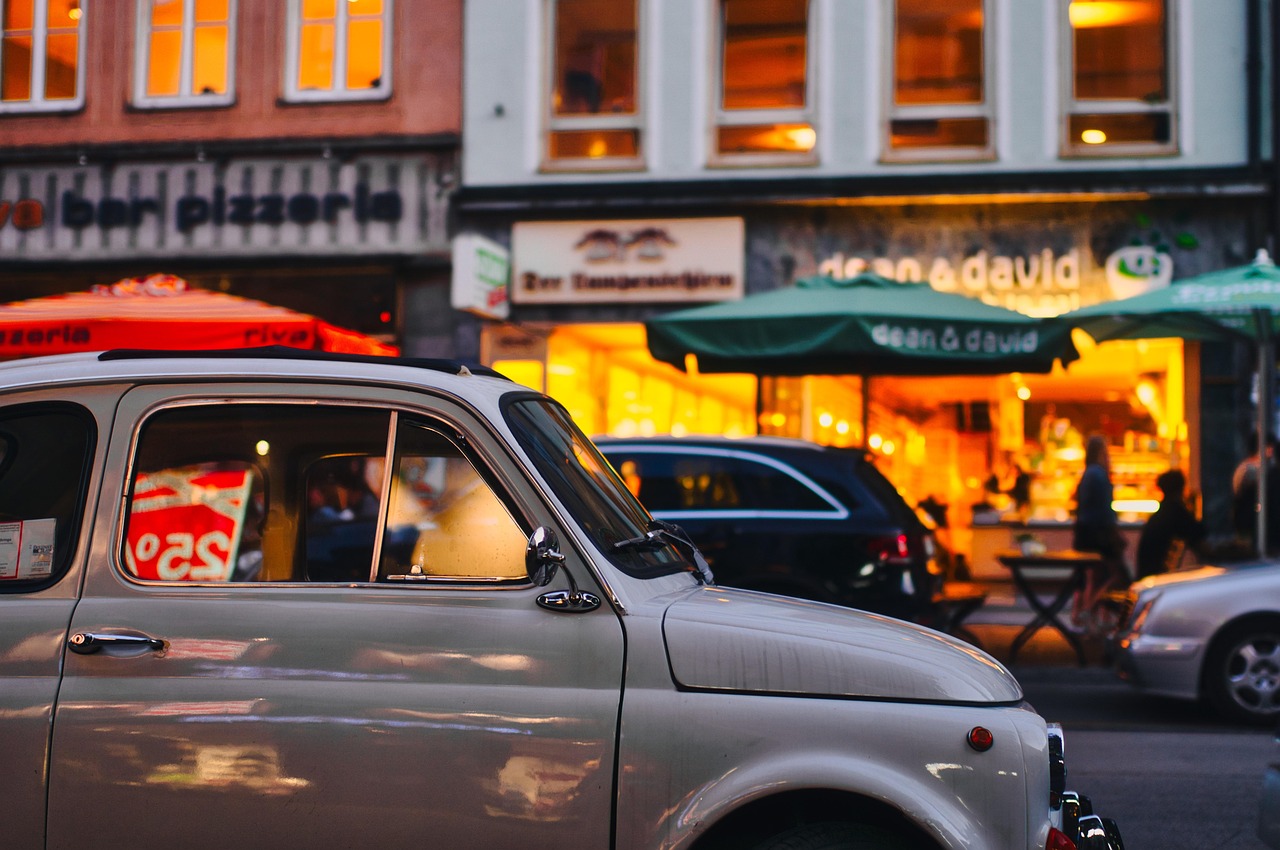Vintage street with classic car