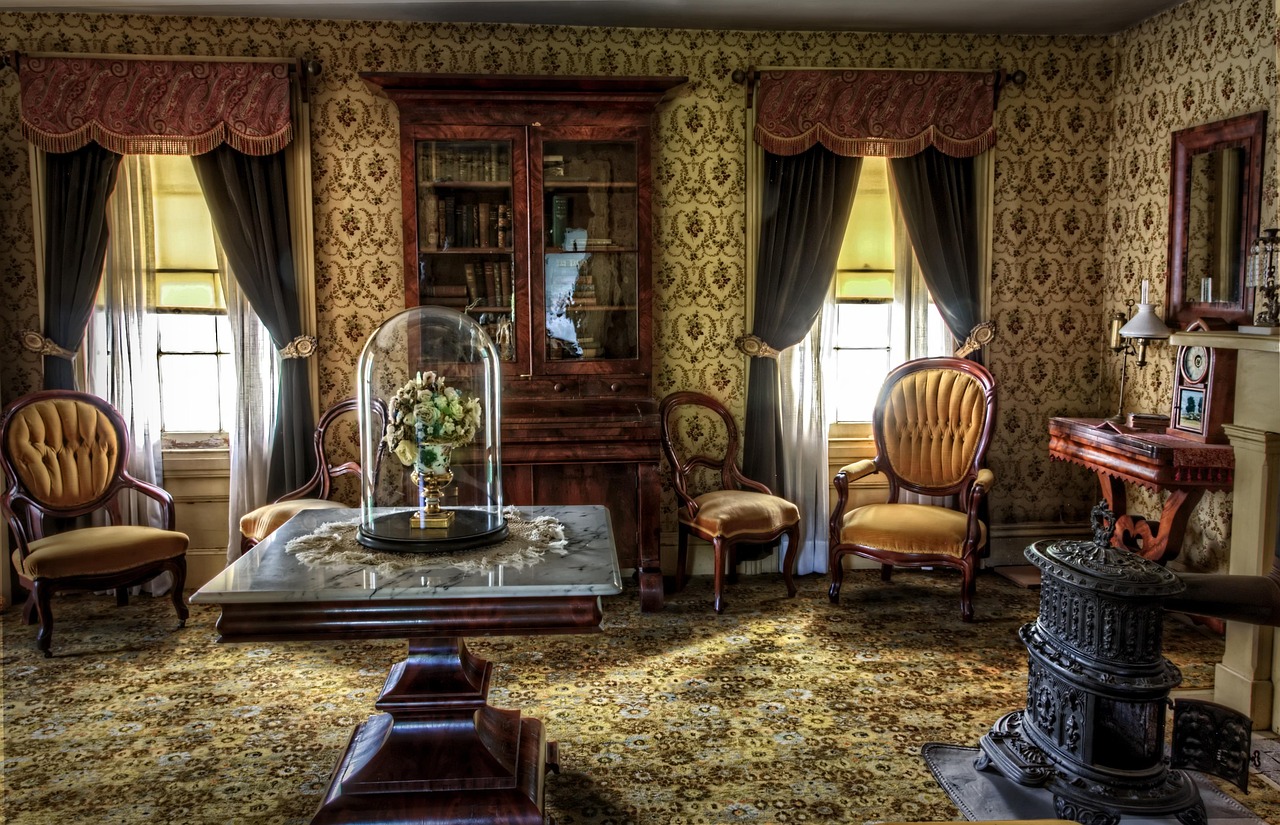 Vintage living room setting with antique furniture
